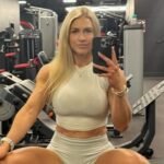 Elise Fulcher in the gym wearing a white outfit